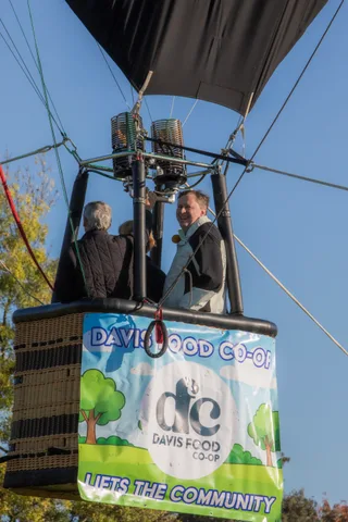 The Davis Food Co-op banner is clearly legible on the mostly empty basket.