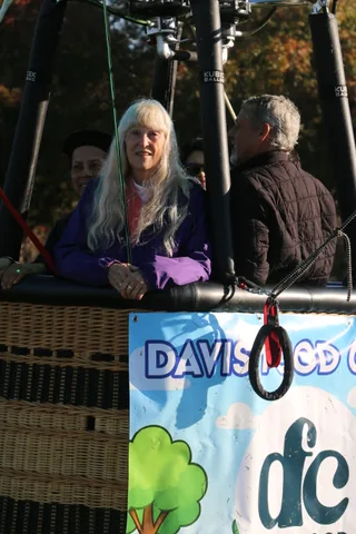 The sharpest of the Davis Food Co-op banner close-ups on the basket.