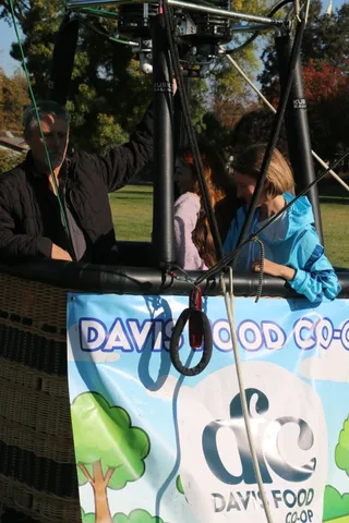 A tightly cropped view of the Davis Food Co-op logo ring on the basket.