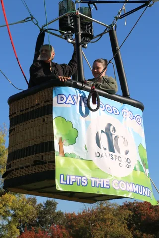A cropped close view of the Davis Food Co-op basket banner corner.