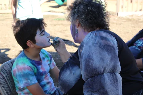 A boy holds still while getting his face painted at the festival.