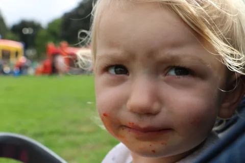 A young child on the park lawn at the event