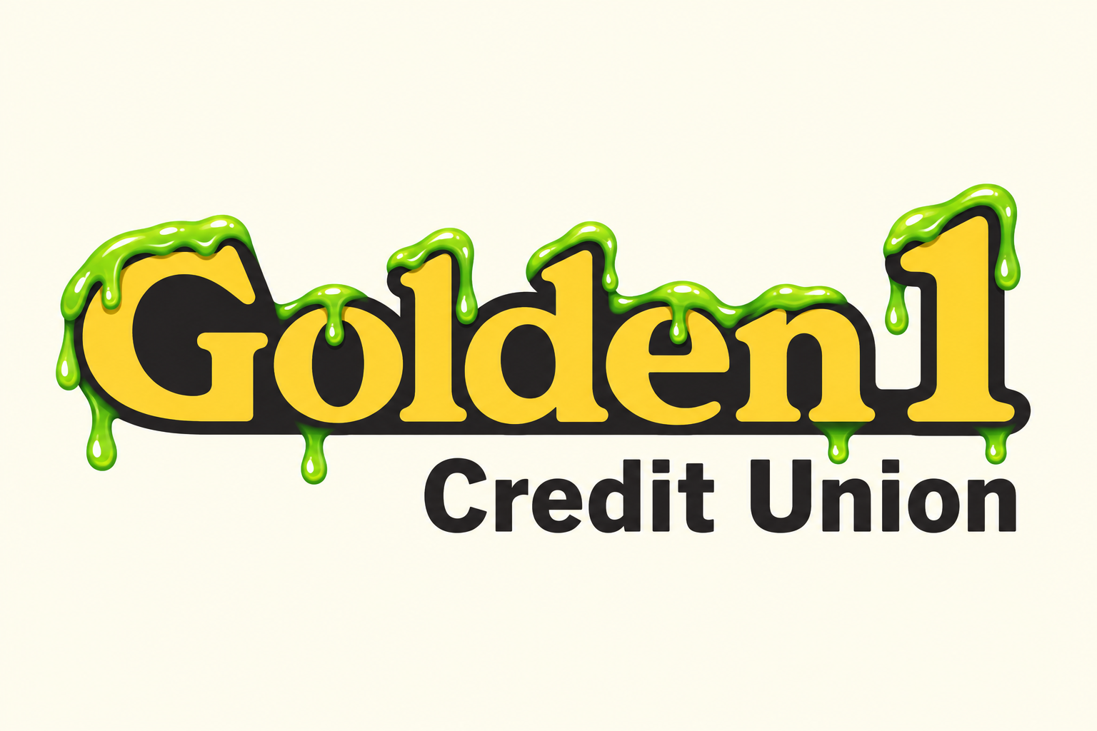 Golden 1 Credit Union logo decorated with playful green Halloween slime.