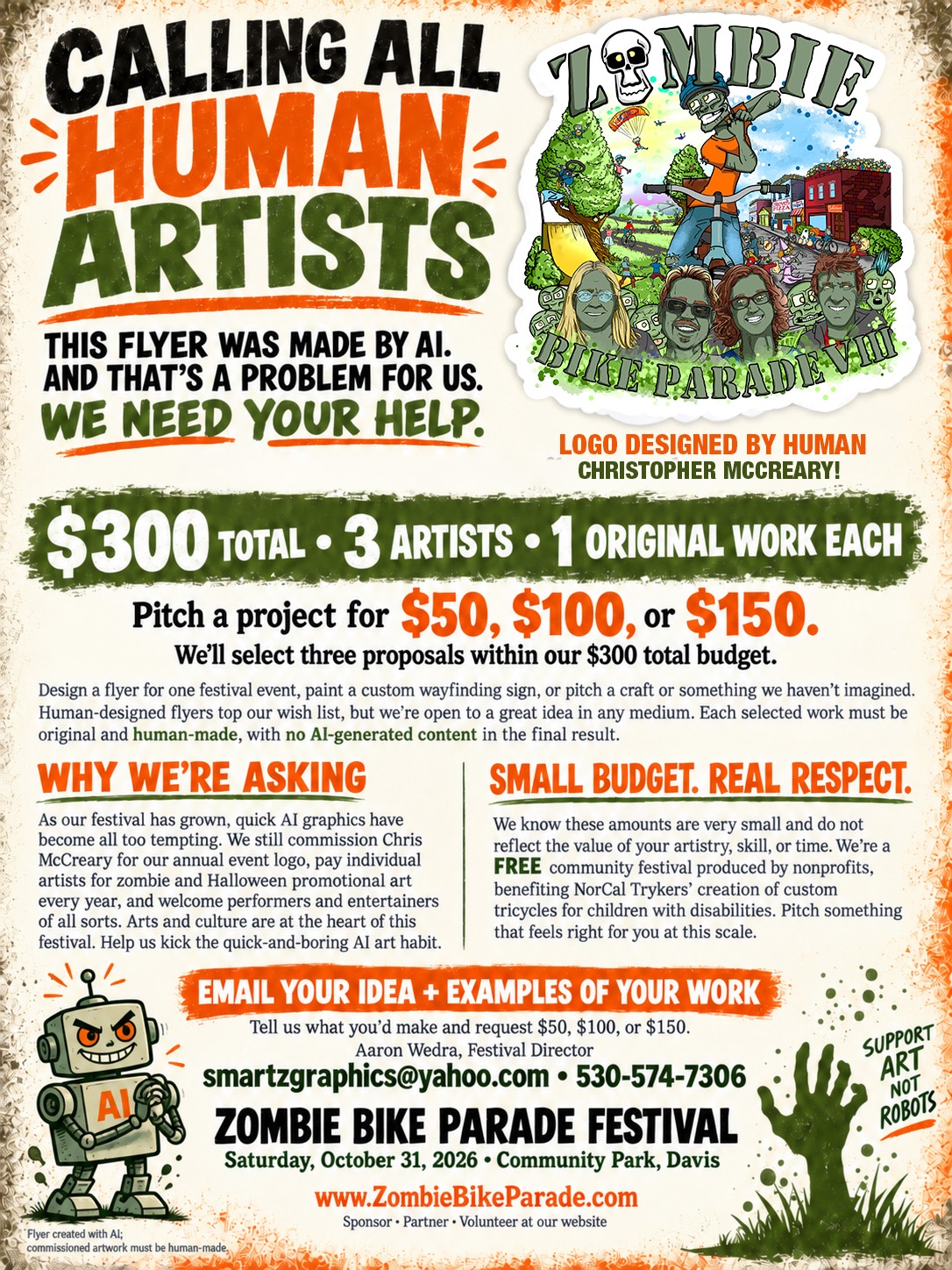 The Calling All Human Artists flyer from September 2026