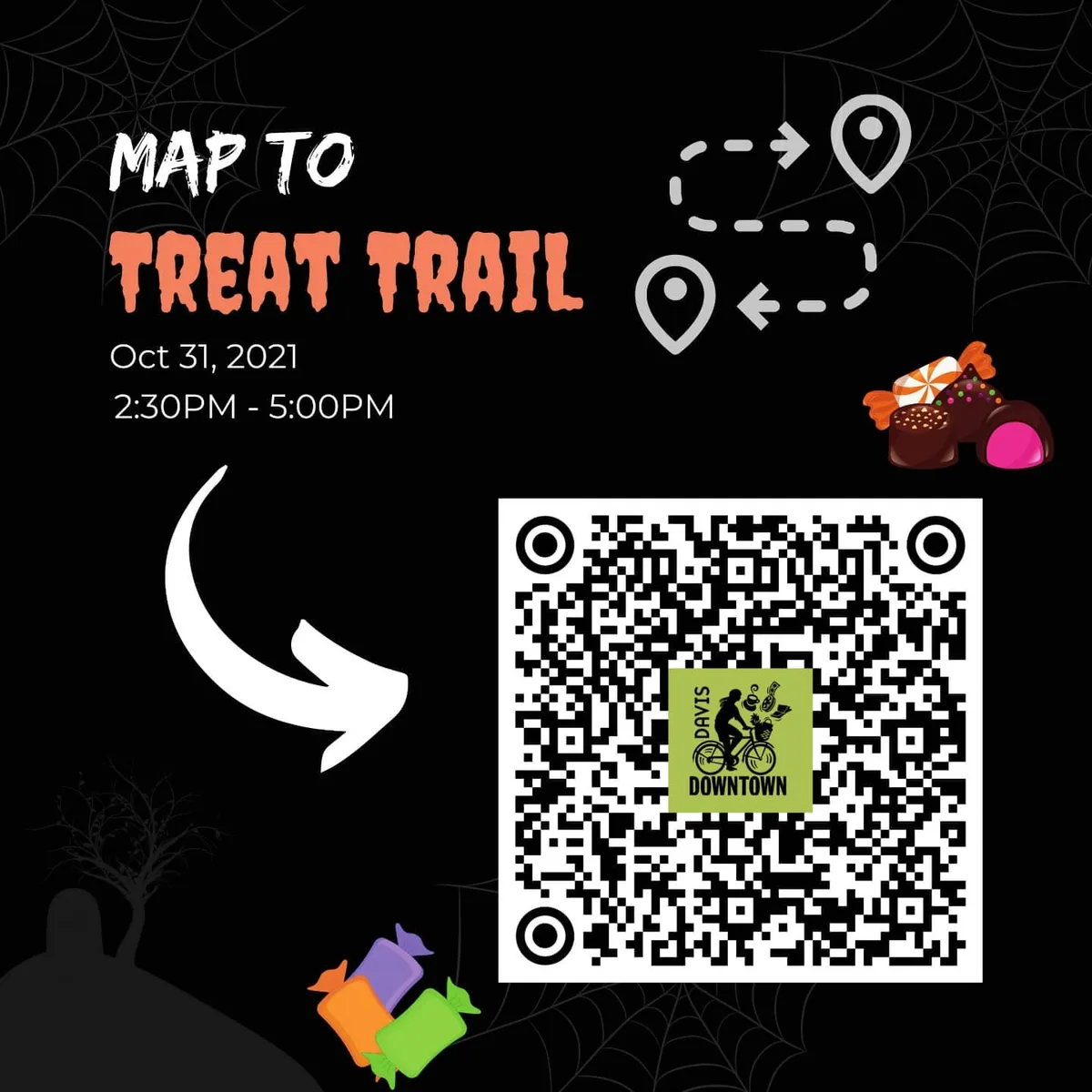 A phone screenshot shows a QR code and event details for the festival.
