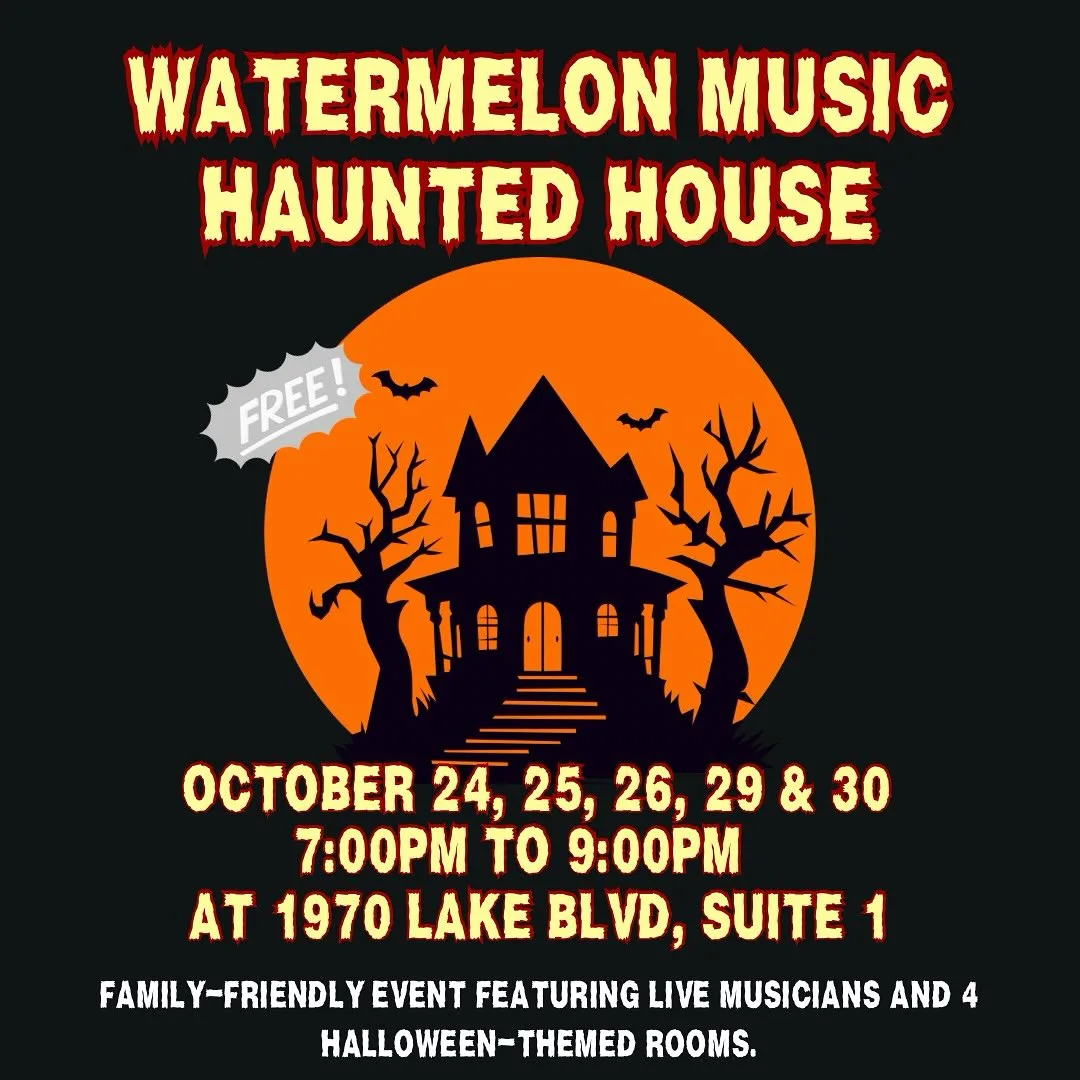 A promotional graphic for the Watermelon Music Haunted House event with updated dates.