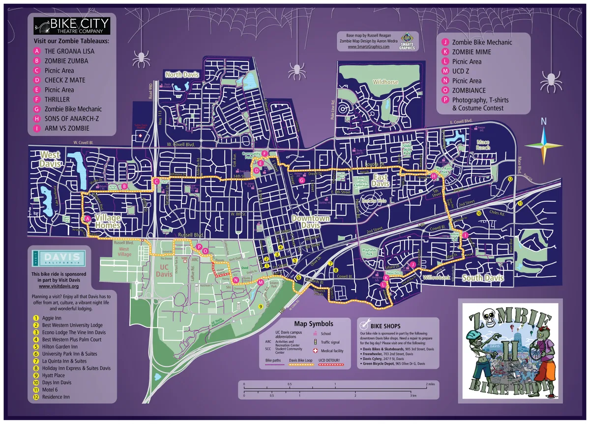 A printed map shows the Zombie Bike Ride route through town.
