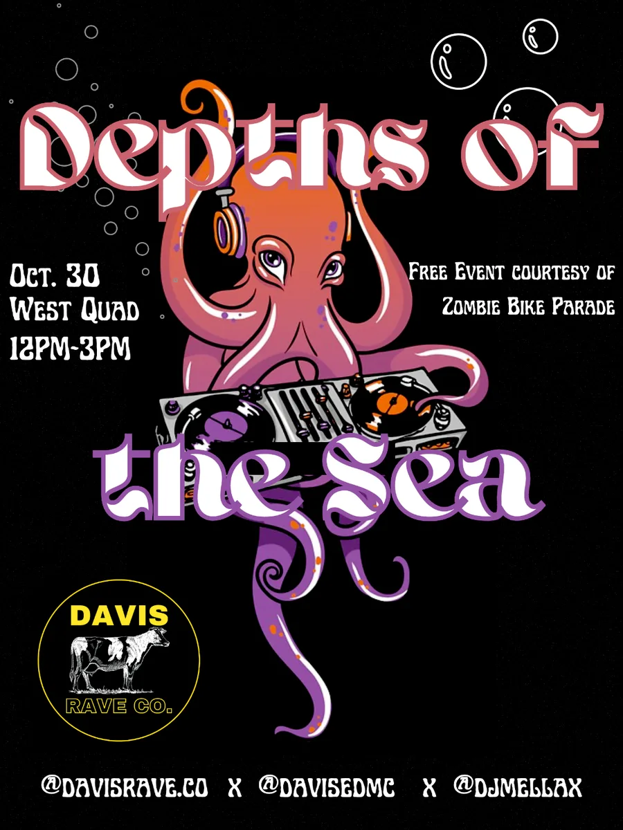 An illustrated event graphic for Depths of the Sea, courtesy of Zombie Bike Parade.