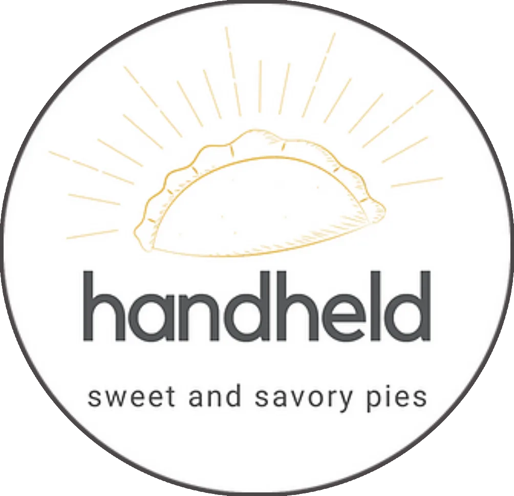 A circular logo for Handheld, a sweet and savory pie vendor.