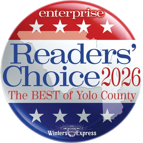 A Davis Enterprise Readers Choice 2026 Best of Yolo County award badge.
